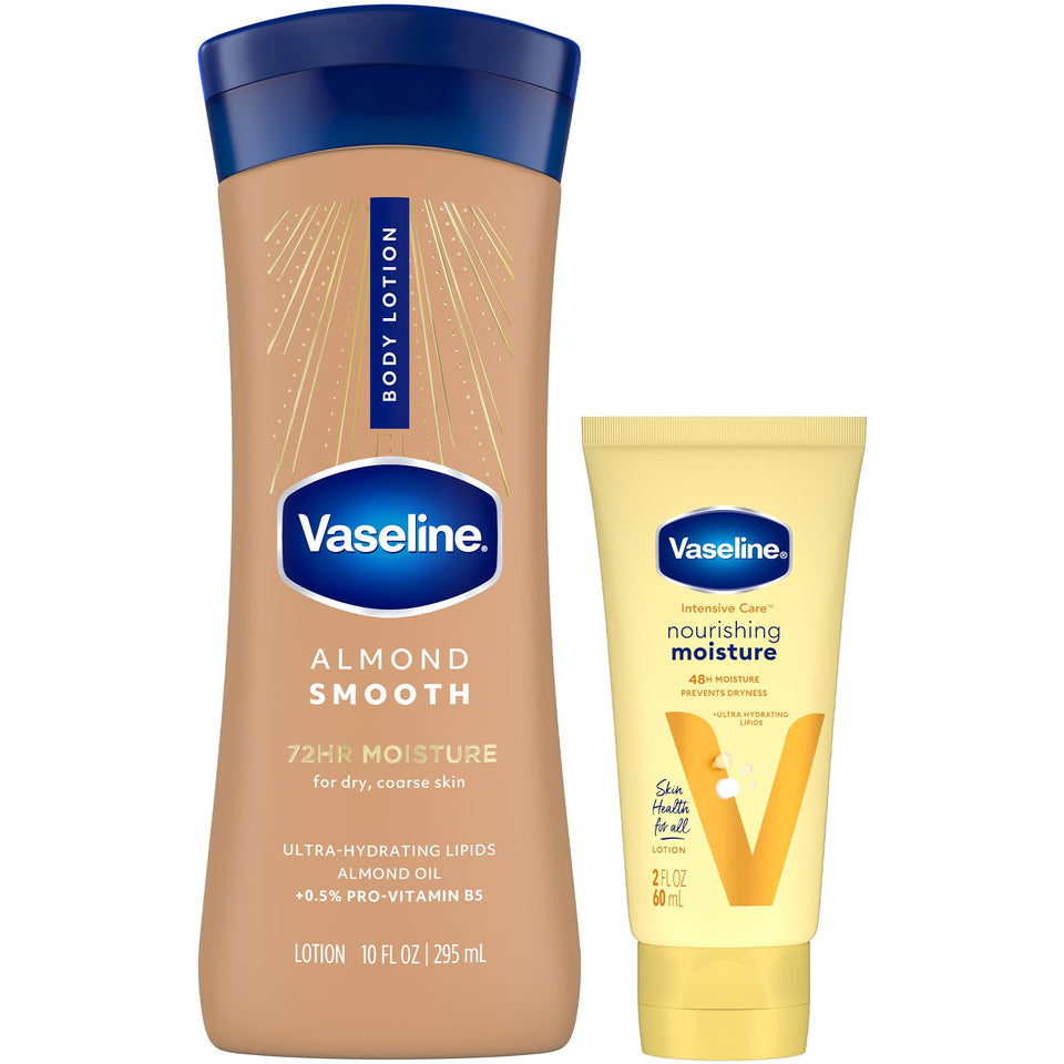 Vaseline Almond Smooth front packaging showing product and benefits