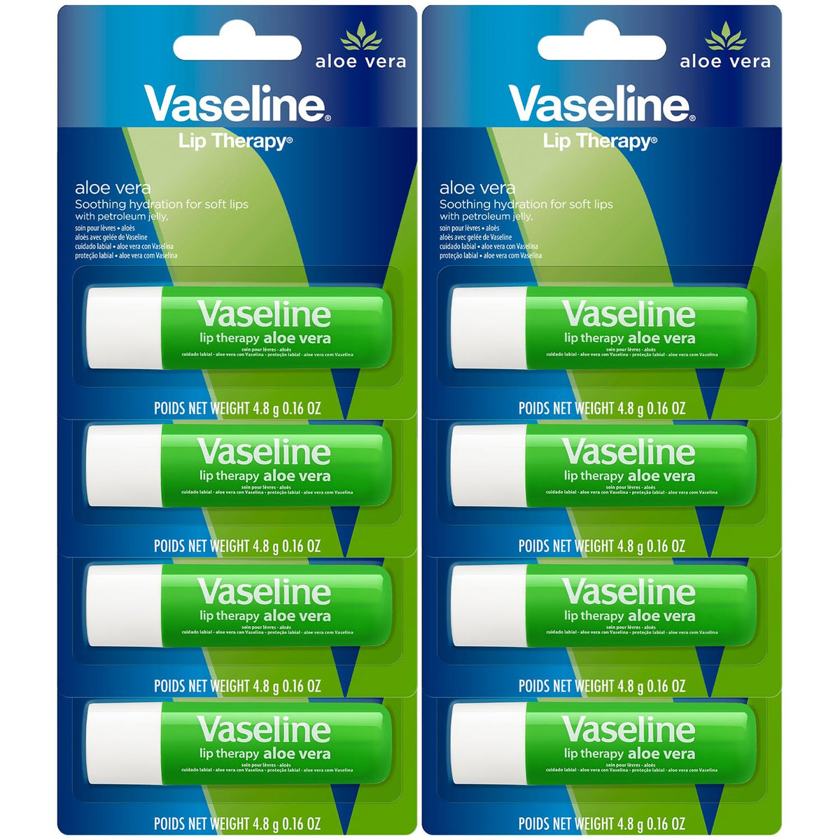 Vaseline front packaging of Aloe Fresh 8-pack showing value and brand