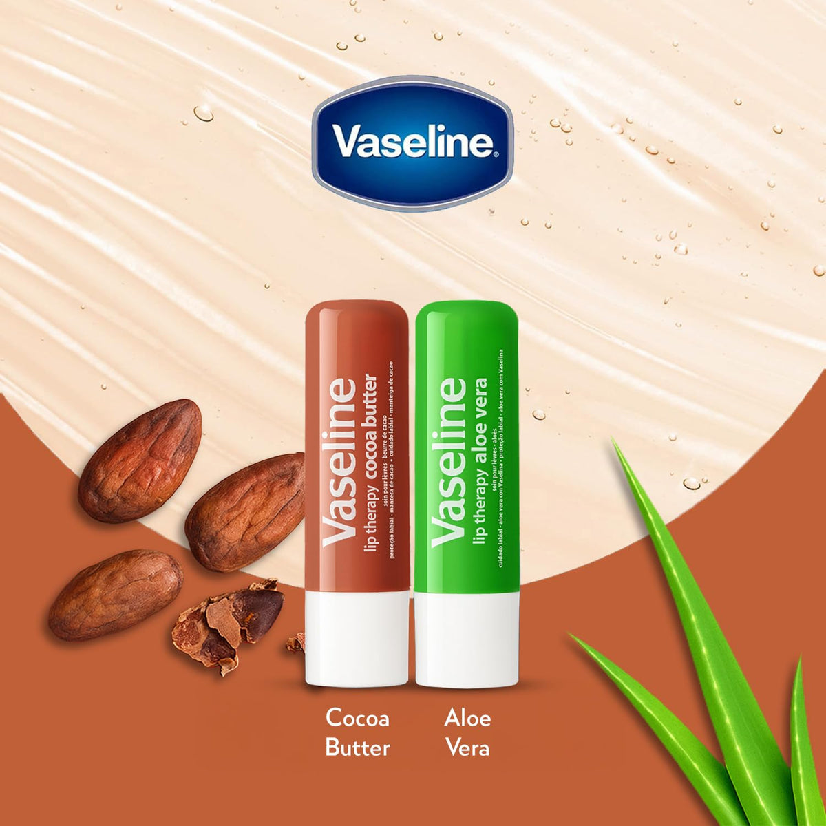 Vaseline aloe vera stick closed emphasizing light, cooling hydration