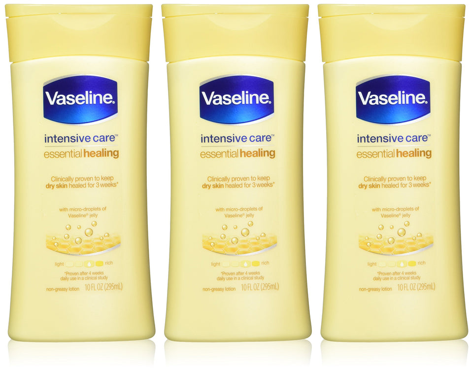 Vaseline bottle front view showing label and quick-absorb benefit