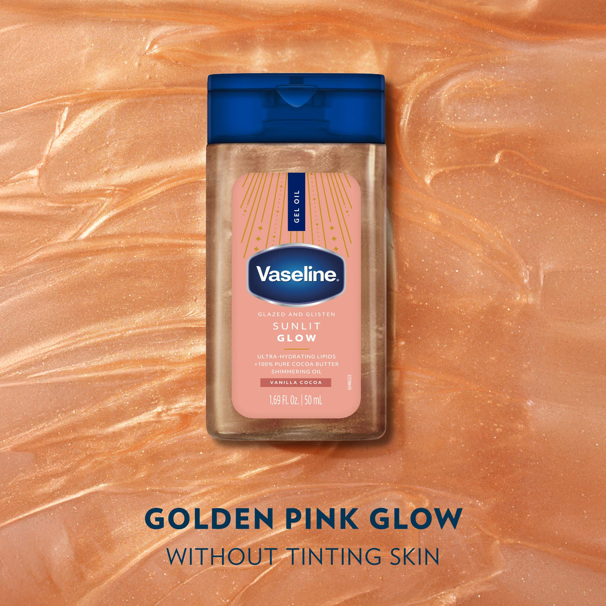 Vaseline bottle in hand for scale showing travel-friendly size and on-the-go convenience benefit