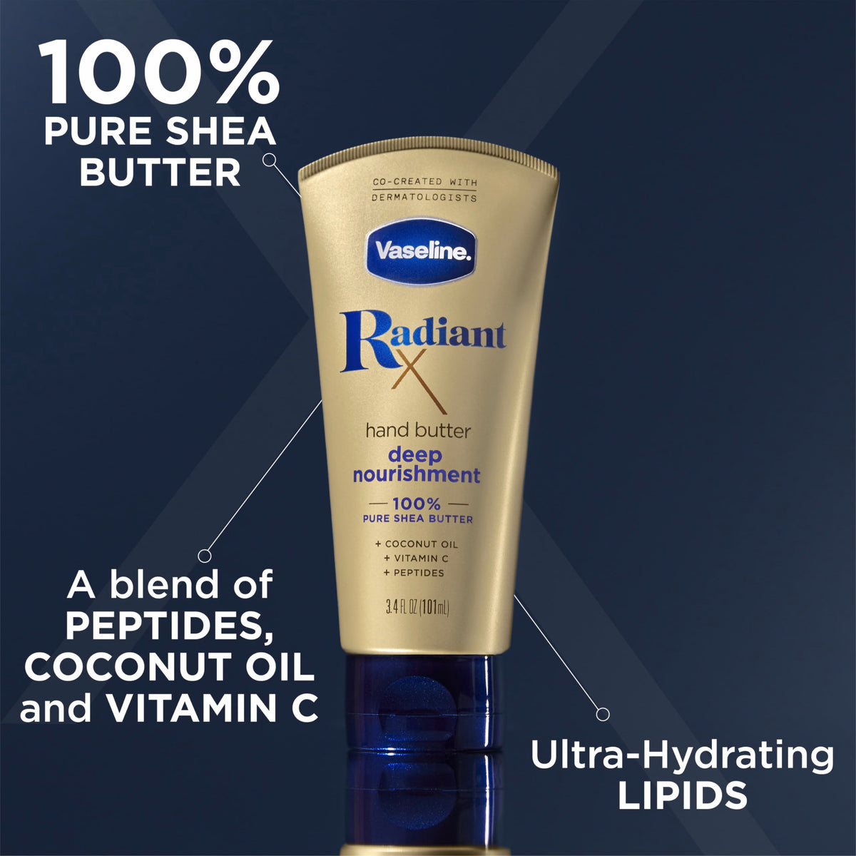 Vaseline bundle flatlay with two hand butters and lip stick illustrating complete care set
