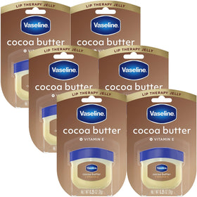 Vaseline front packaging showing six cocoa butter mini tins for easy moisturizing