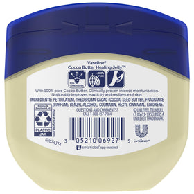 Vaseline open tub showing smooth cocoa butter jelly texture for hydration