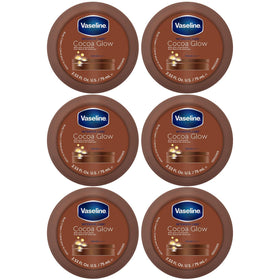 Vaseline front packaging showing six cocoa glow tubes and benefits