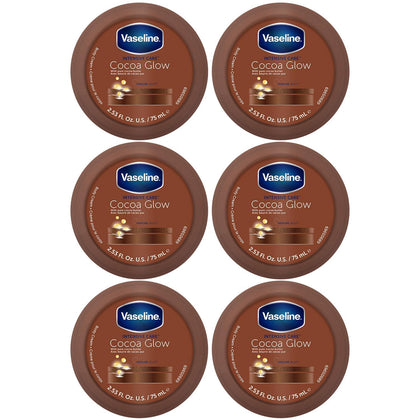 Vaseline front packaging showing six cocoa glow tubes and benefits