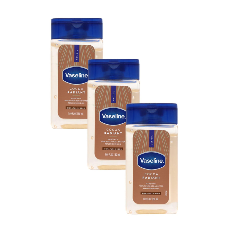 Vaseline front packaging three-pack showing travel-size convenience and brand hydration