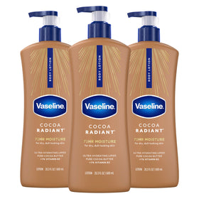 Vaseline front packaging showing three 20.3 oz bottles and product branding