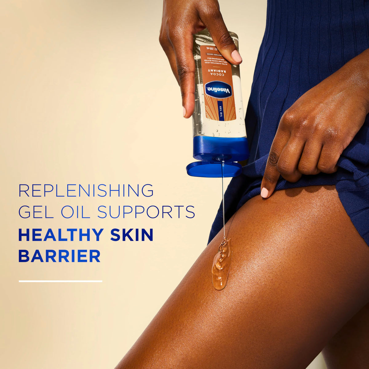 Vaseline ingredients label showing cocoa butter and oil blend for nourishment