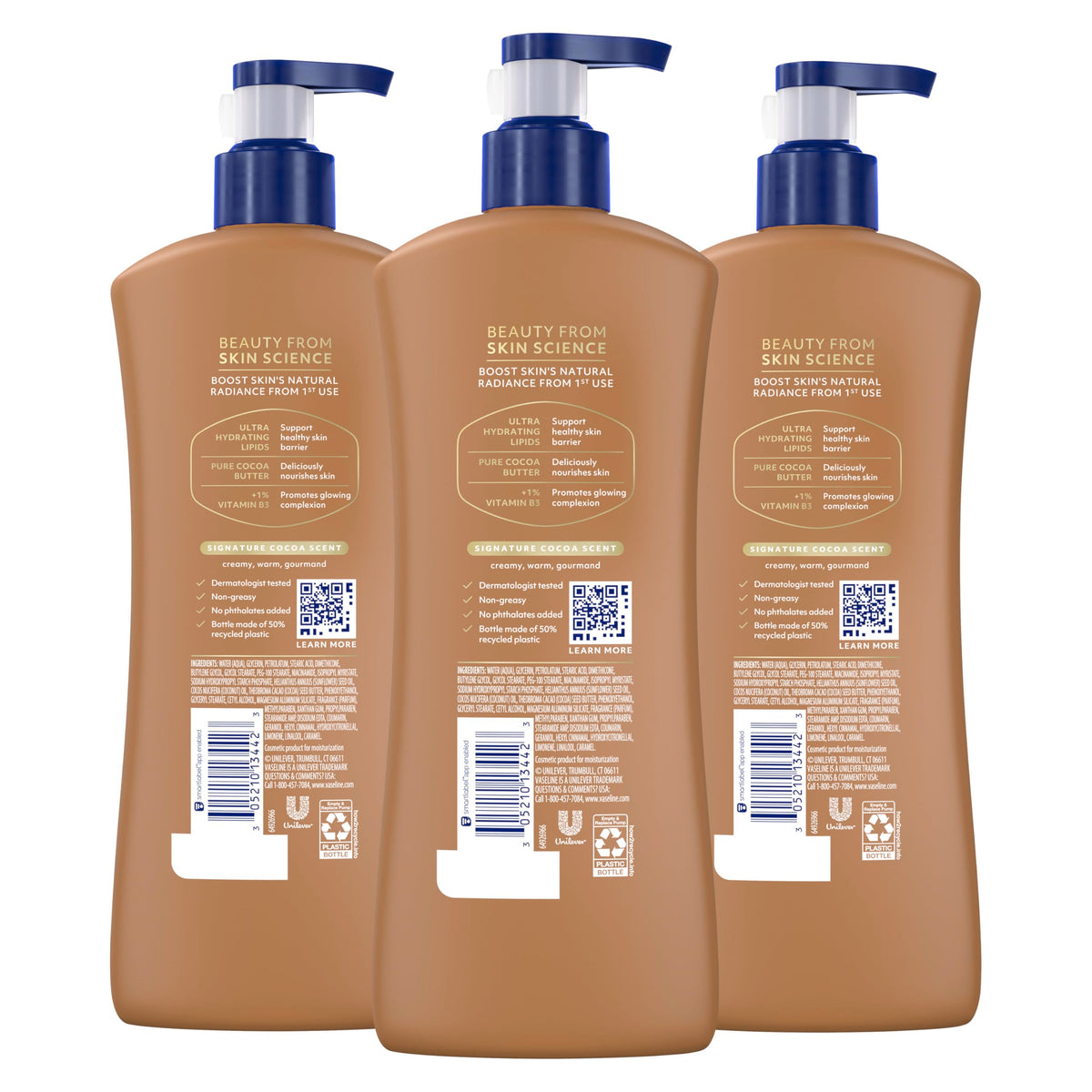Vaseline recyclable pump detail highlighting easy dispensing and convenience