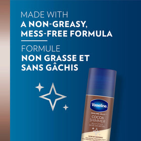 Close-up texture of Vaseline cocoa shimmer jelly showing creamy shine