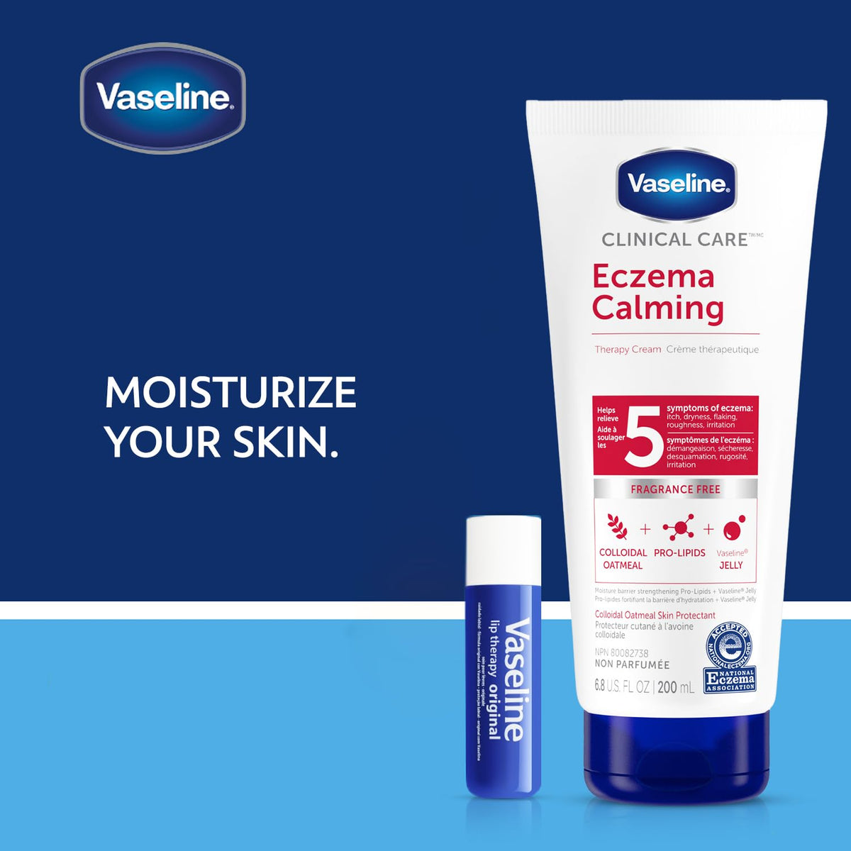 Vaseline cream texture close-up showing smooth lotion and soothing colloidal oatmeal