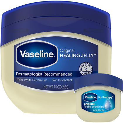 Vaseline jar front view showing brand and protective petrolatum benefits