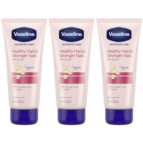 Vaseline front packaging 3-pack showing travel-sized tubes and benefits