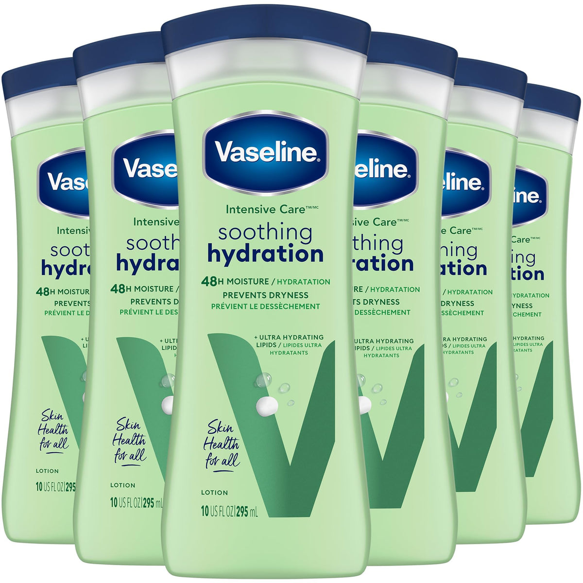 Vaseline front packaging 6-pack showing value and care