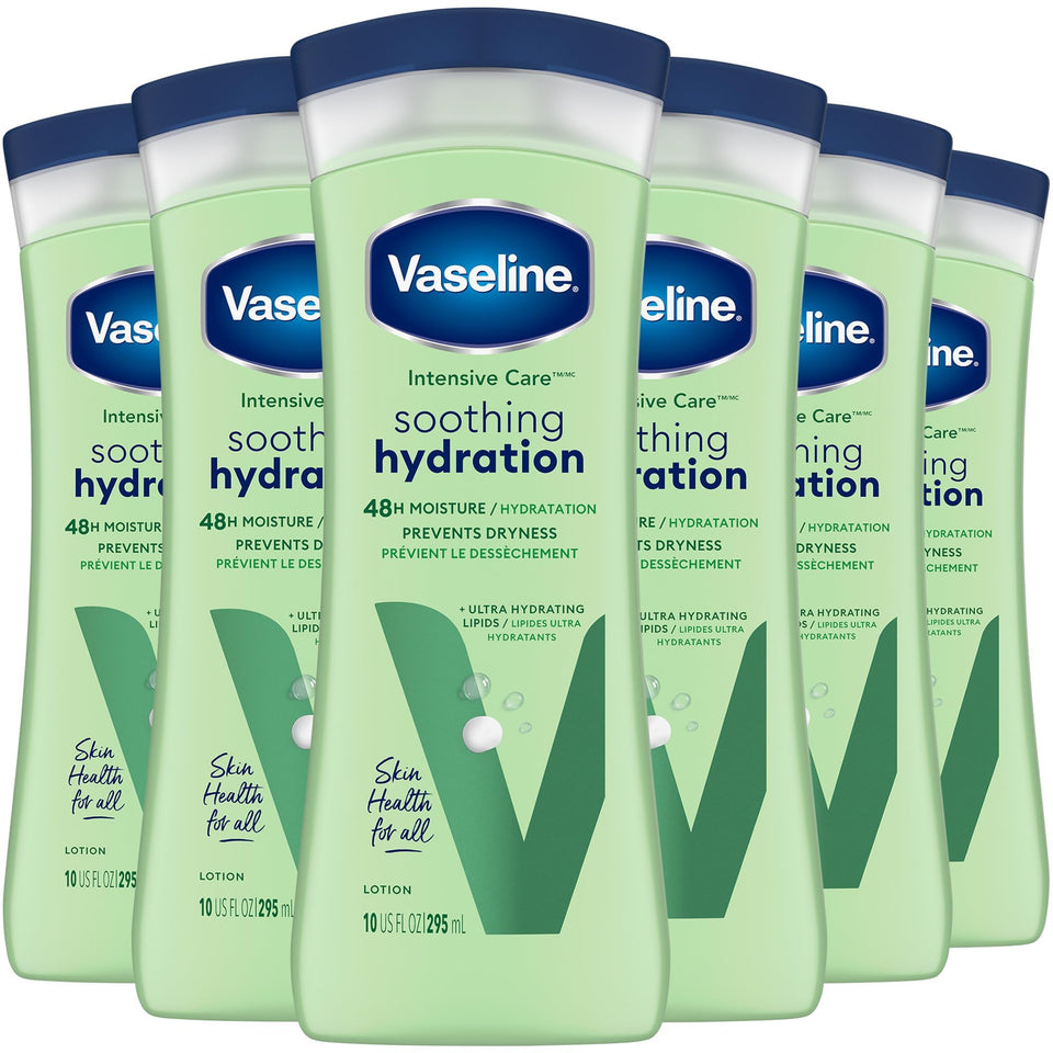Vaseline front packaging 6-pack showing value and care