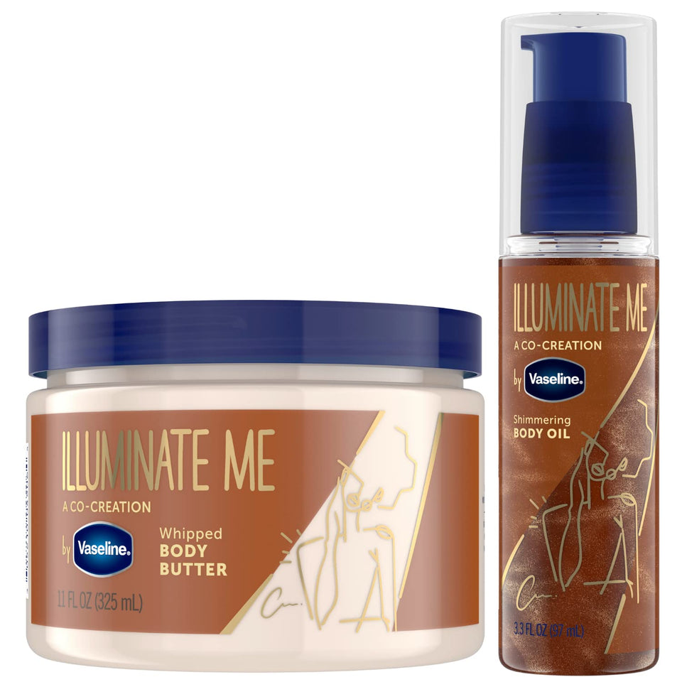 Vaseline front packaging jar and oil showing the two-piece set and immediate benefits