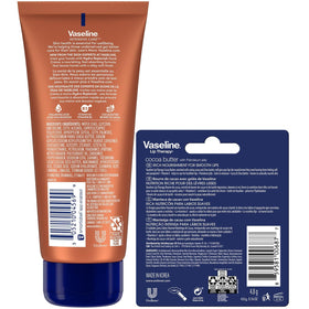 Vaseline hand cream back label close-up showing ingredients and usage details