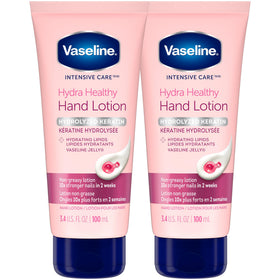 Vaseline hand cream front packaging showing two 3.4 oz tubes and product benefits