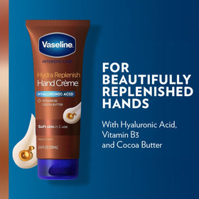 Vaseline hand cream texture on hand demonstrating quick-absorbing hydration
