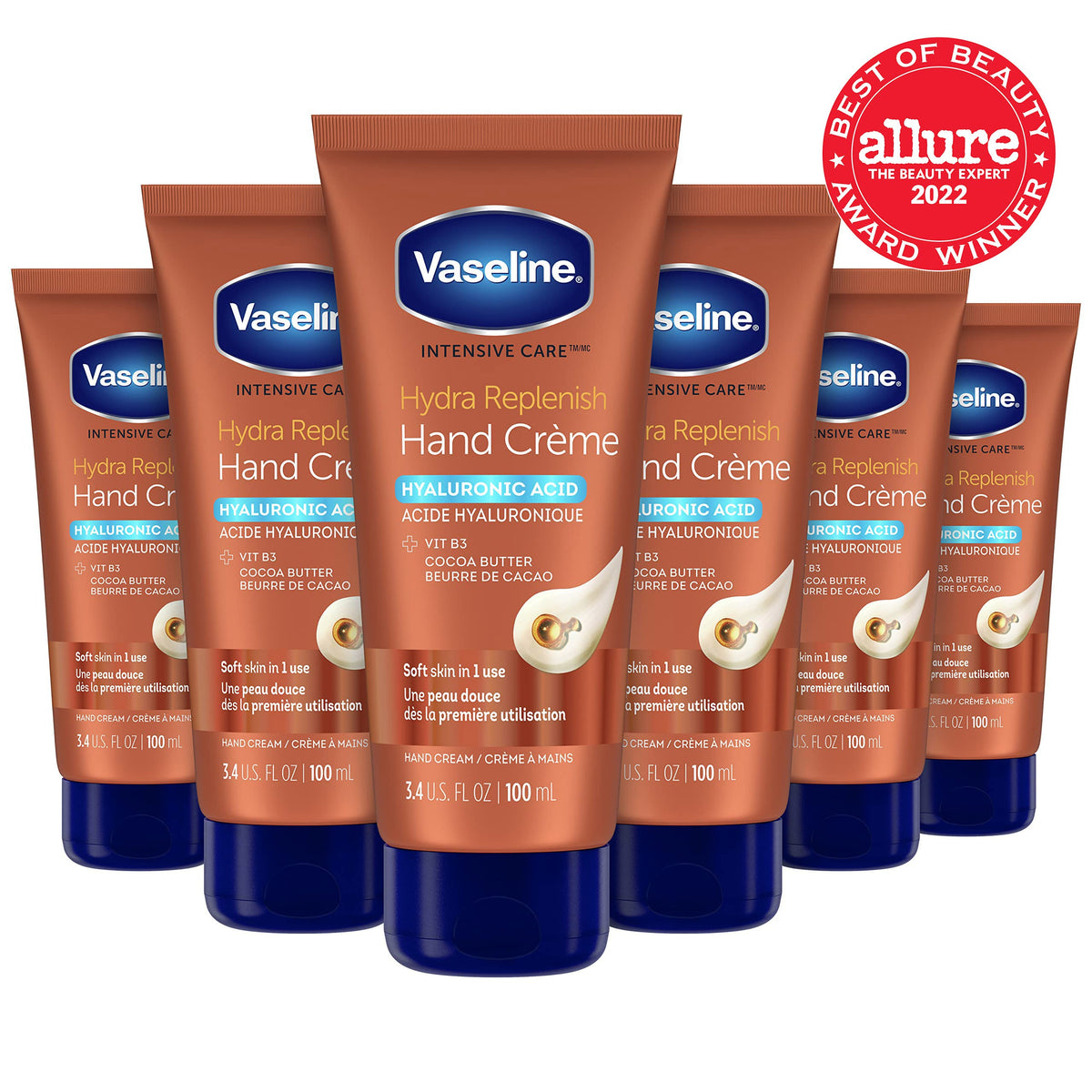 Vaseline hand crème being squeezed from tube illustrating easy application and travel readiness