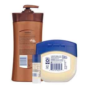 Vaseline healing jelly jar top view highlighting cocoa butter soothing