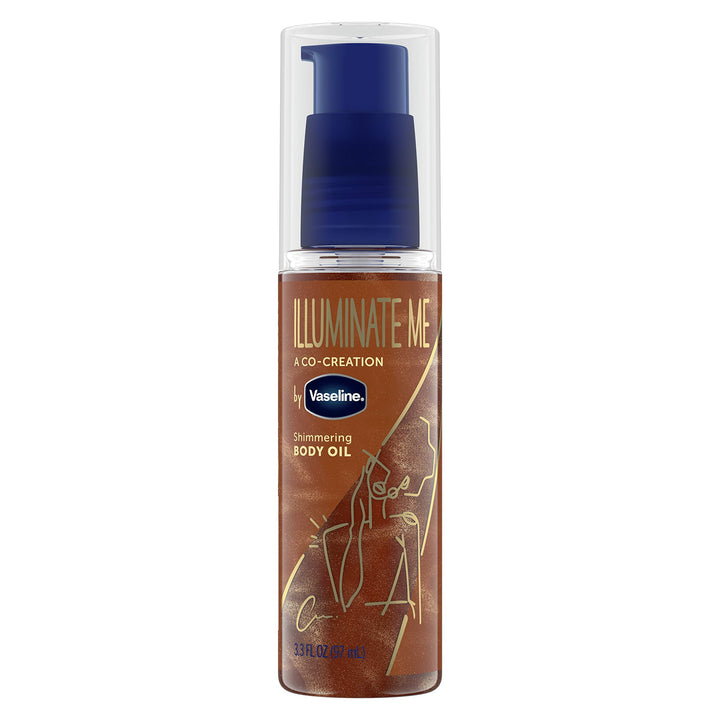 Vaseline bottle front view showing warm copper shimmer and moisturizing benefit