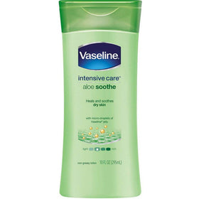 Vaseline front packaging showing 10 oz bottle and aloe benefit