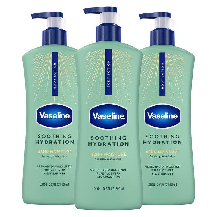 Vaseline front packaging showing bottle and benefits
