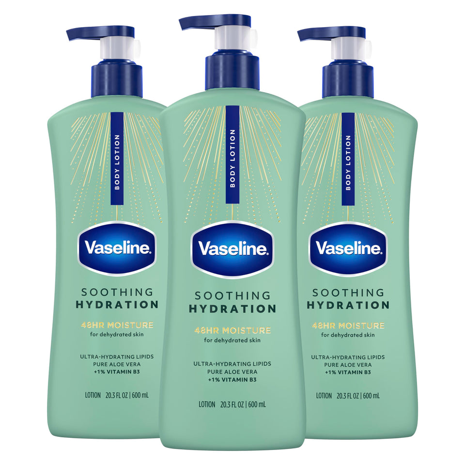 Vaseline front packaging showing bottle and benefits