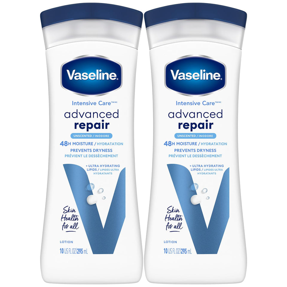 Vaseline front packaging showing two bottles and clear branding for reassurance