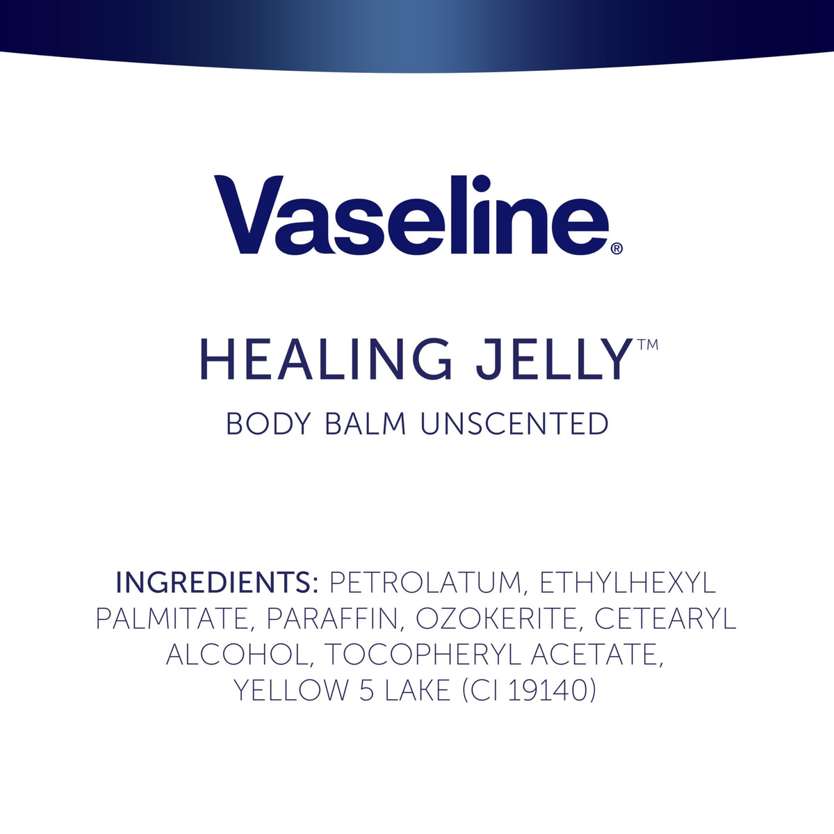 Close view of Vaseline label and ingredients for ingredient transparency
