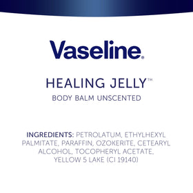 Close view of Vaseline label and ingredients for ingredient transparency