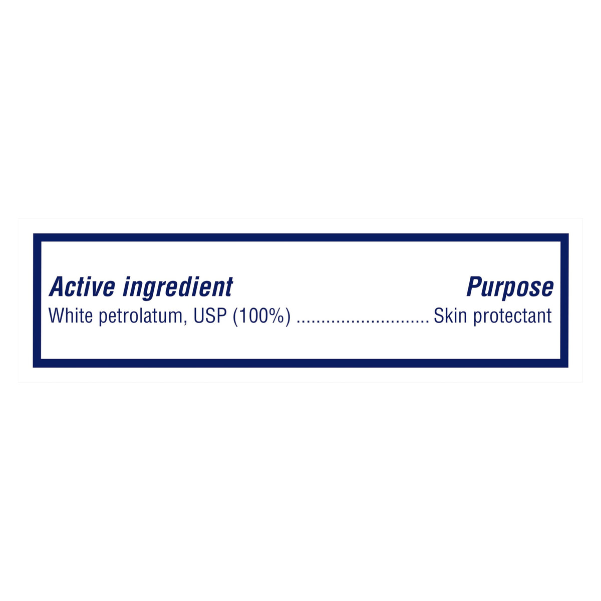 Vaseline product label highlighting 100% white petrolatum purity