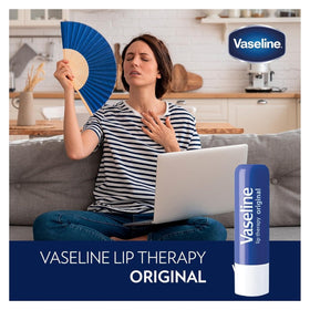Vaseline balm applied to lips showing instant soothing and comfort