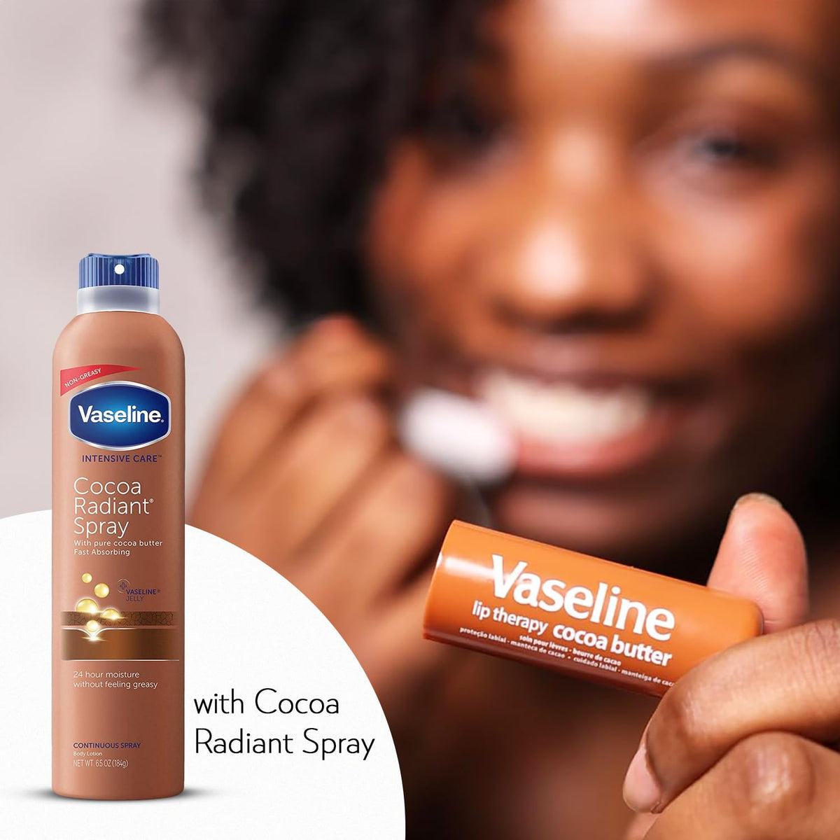 Vaseline lip therapy cocoa butter tube closeup showing nourishing formula