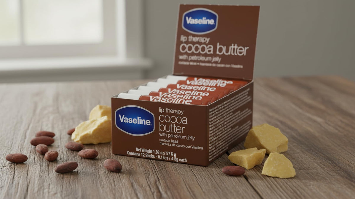 Vaseline Cocoa held in hand demonstrating compact size and portability