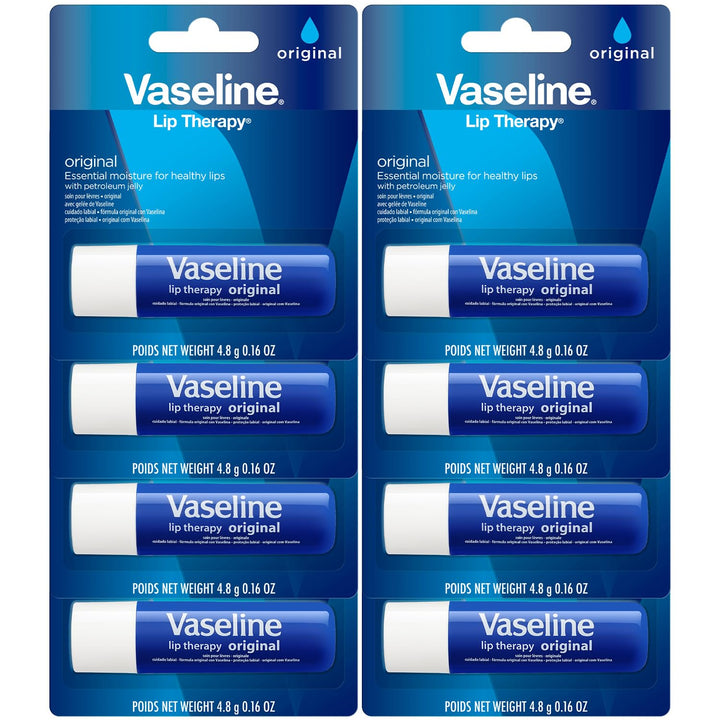 Vaseline front packaging showing eight lip therapy sticks and brand trust