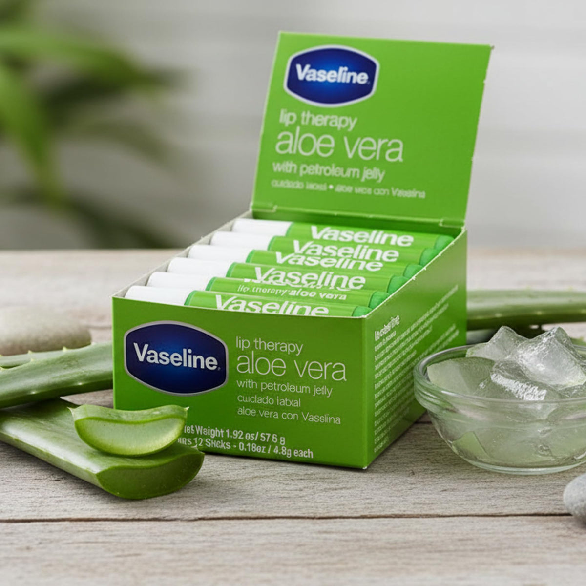 Vaseline sticks arranged on table for grab-and-go daily use