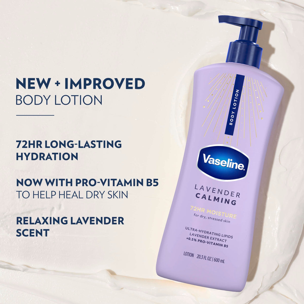 Vaseline pump dispensing lotion highlighting easy application and controlled use benefit