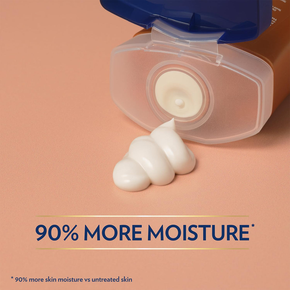 Vaseline lotion texture spread on forearm demonstrating fast-absorbing, non-greasy hydration