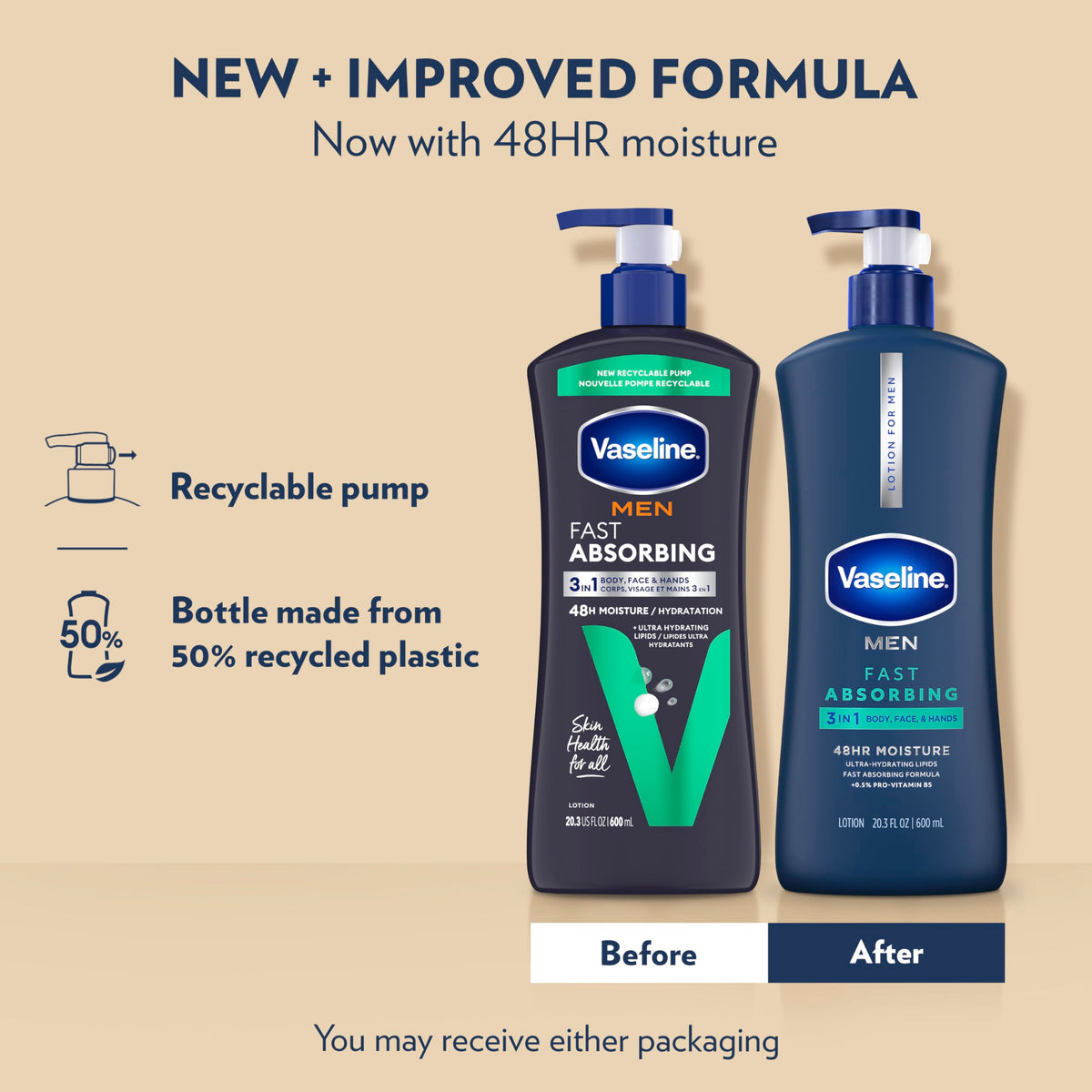 Vaseline men pump dispenser highlighting easy one-handed use benefit