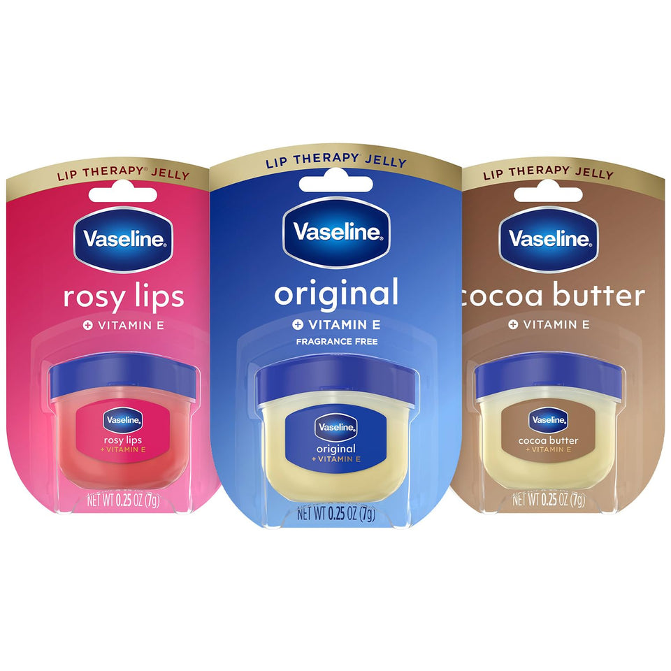 Vaseline mini jars front packaging showing variety and portability benefit
