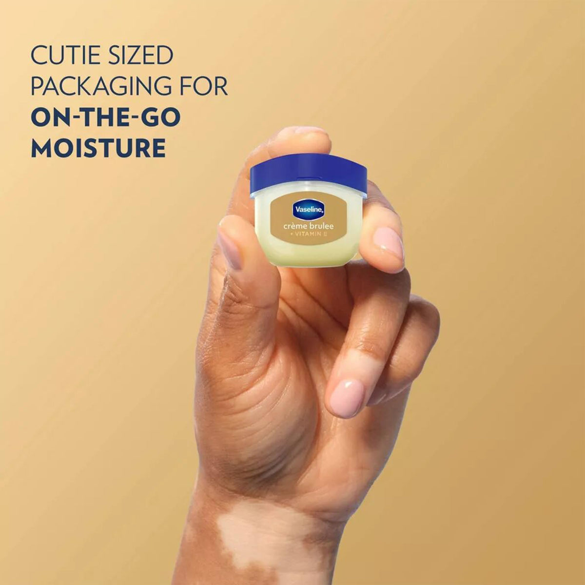 Vaseline mini jars lined up side view illustrating all four included variants