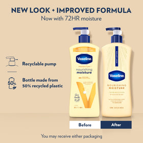 Vaseline pump and recycled bottle detail promoting sustainability