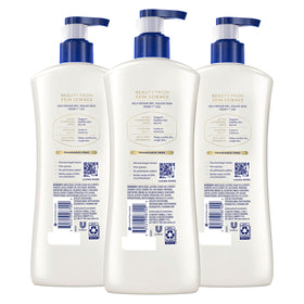 Vaseline close-up of pump bottle label highlighting unscented formula benefit