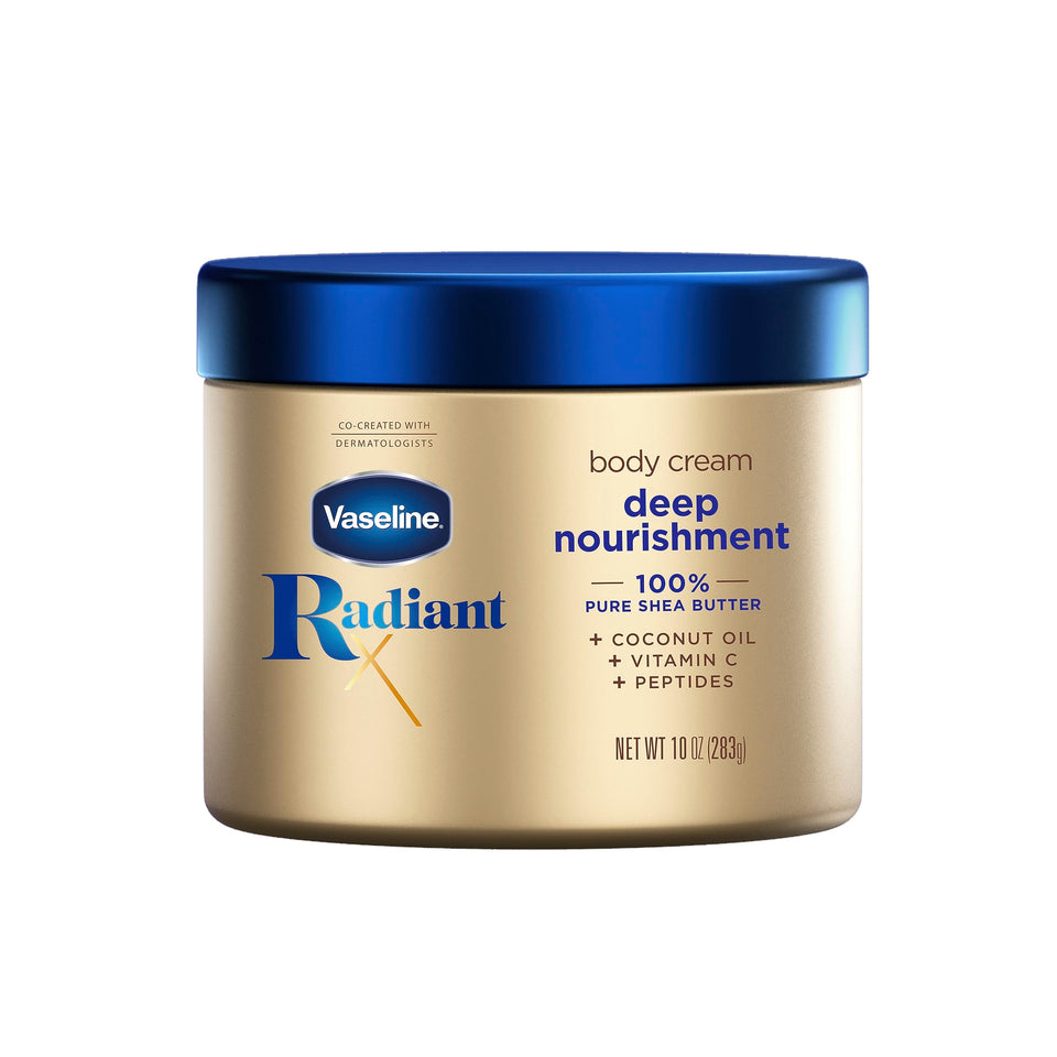 Vaseline Radiant X front jar showing label and 10 oz size for clear product identification and trust