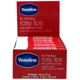 Vaseline Lip Rosy front packaging showing 12-stick box and easy grab convenience