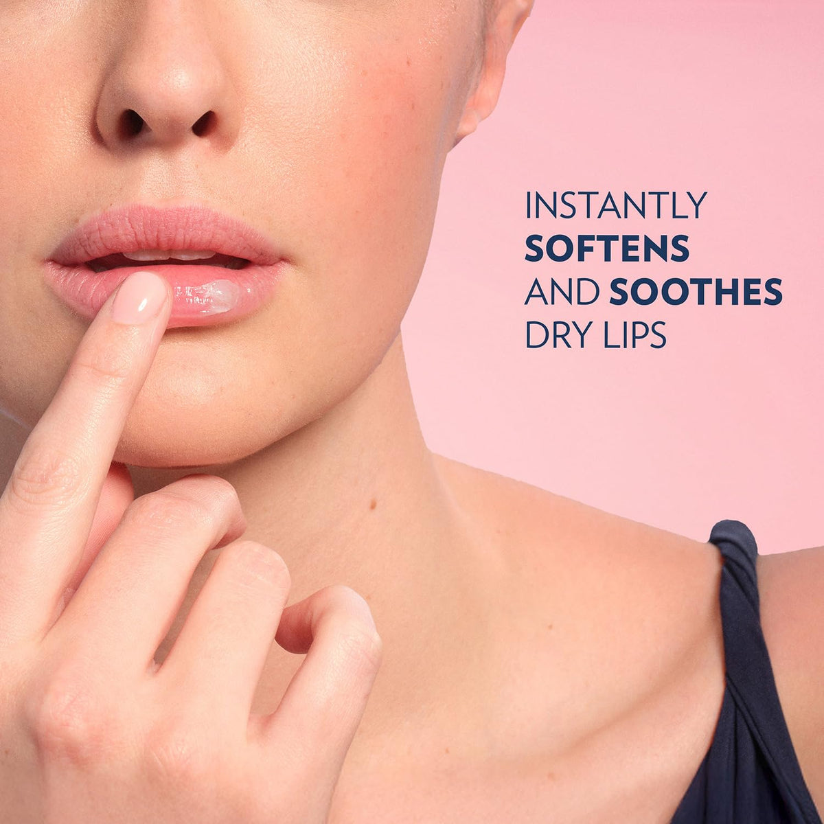 Close-up of Vaseline Rosy Lips lid label highlighting brand and simple formula