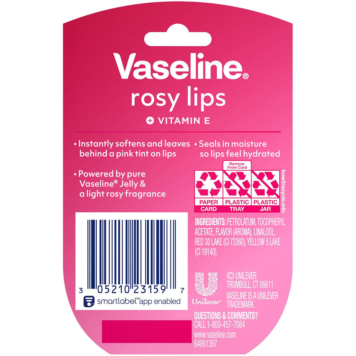 Vaseline Rosy Lips open jar close-up showing silky texture and moisturize benefit